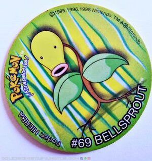 Pokémon 1 (Evercrisp, 1999): Tazo Nº 69 Bellsprout (Excelente Estado)