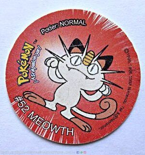 Pokémon 1 (Evercrisp, 1999): Tazo Nº 52 Meowth (Super Tazo, Excelente Estado)